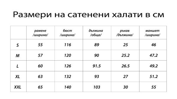 Размери на сатенени халати