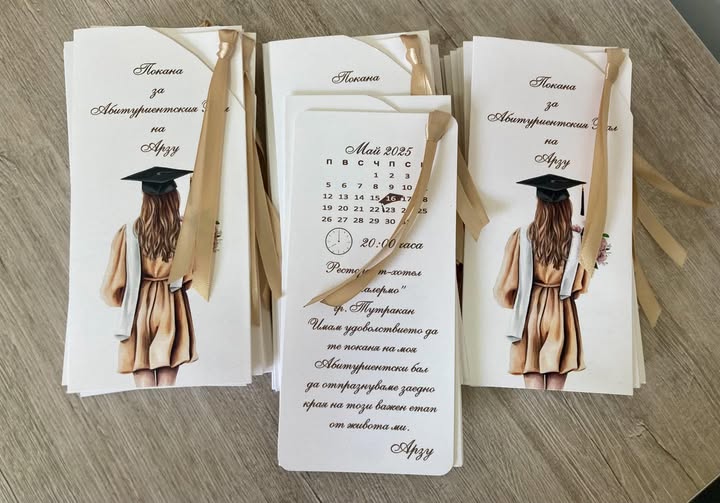 Покана за абитуриентски бал с плик и панделка